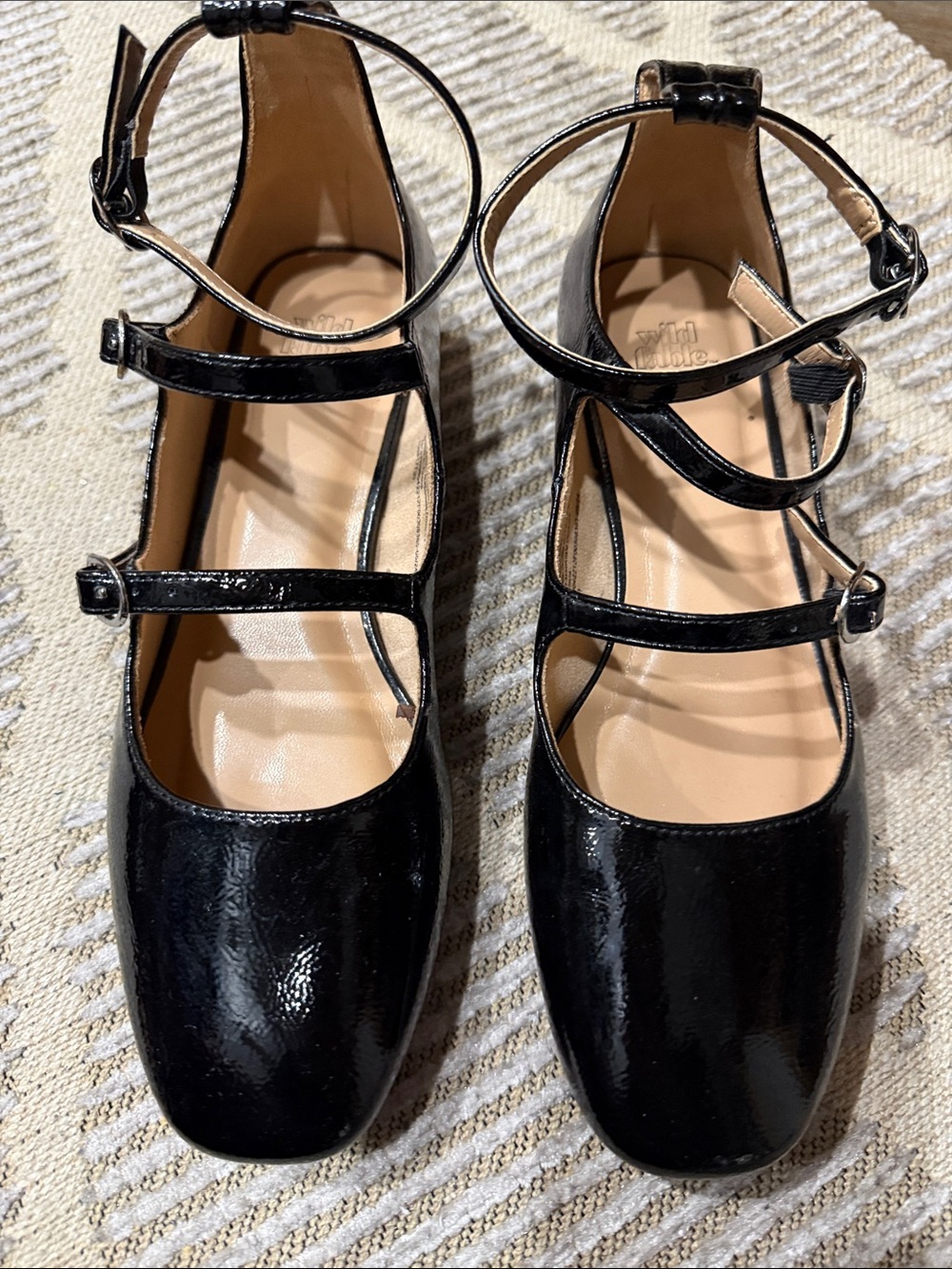 wild fable Black Patent Triple-Strap Flats